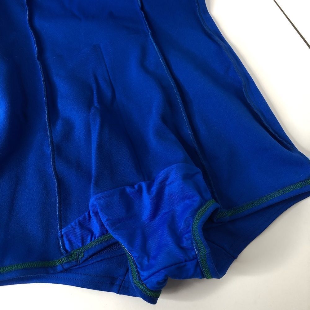Vintage 60s 70s Retro One Piece Stretch Nylon Swimsuit Pin Up Mod Playsuit Blue - Picture 14 of 16